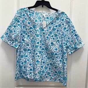NWT Draper James Cotton Blue & White Floral Top